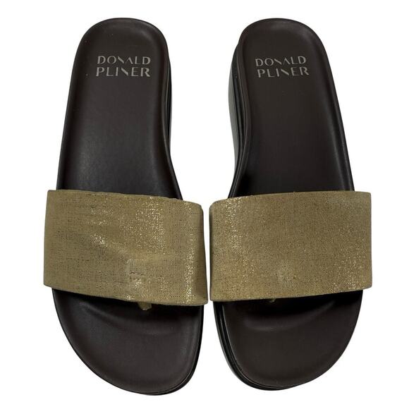 Donald Pliner Wedge Slide Sandal Fifi Leather Size 6 Taupe Metallic Women - Picture 10 of 10